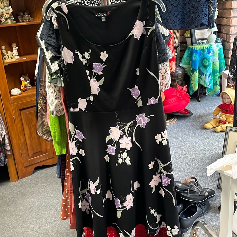 Nina k Black Flower Dress PTP 18